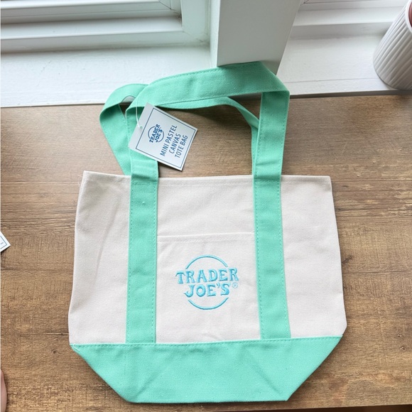 trader joes Handbags - Trader Joe’s mini canvas tote bag  in green and cream